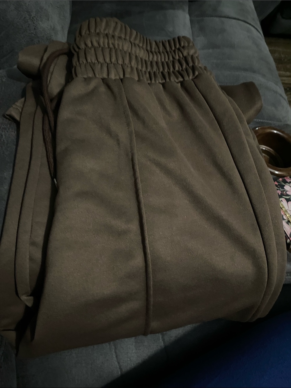SHEIN Brown High-Waist Track Pants with Smocked Waist